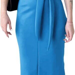 Women Short Sleeve Bodycon Dress Polyester Spandex Crewneck Tie Waist Slim Fit
